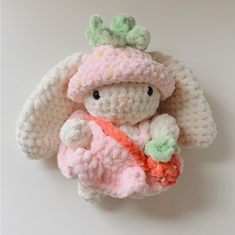Crochet Mini Strawberry Bunny | Amigurumi Bunny| Strawberry Bunny Plush